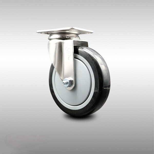 5 Inch 316SS Black Polyurethane Wheel Swivel Top Plate Caster